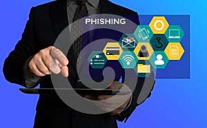Phishing and information security concept with illustrative images.