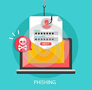 Phishing login and password on fishing hook.
