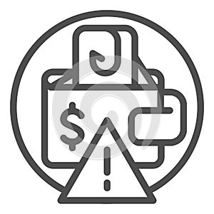 Phishing money line icon. Wallet with hook vector illustration isolated on white. Money hacking outline style design