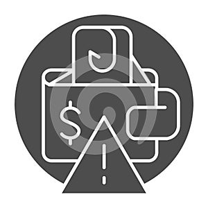 Phishing money solid icon. Wallet with hook vector illustration isolated on white. Money hacking glyph style design
