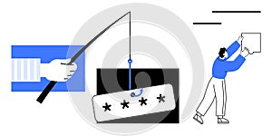 Cybersecurity and Phishing Prevention Concept with Hook and Password Symbol