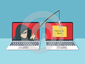 Phishing scam, hacker attack and web security vector concept photo