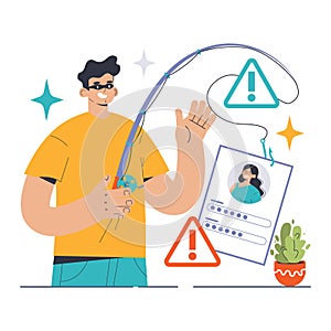 Phishing scam unveiled. Flat vector illustration.