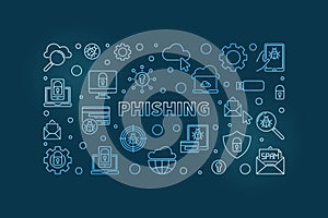Phishing vector concept linear blue horizontal illustration