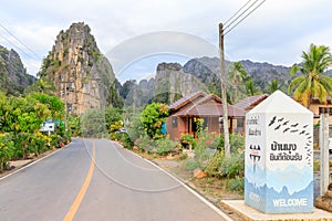 Phitsanulok, Thailand - December 30, 2018: Beautiful limestome mountain range at Ban Mung Village, Noen Maprang District