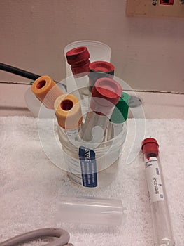 Phlebotomy Blood Tubes Gathered in Cup - Hospital