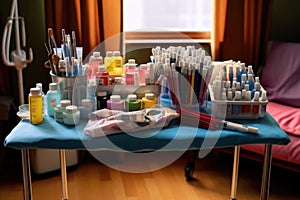 phlebotomy equipment arranged neatly on a table