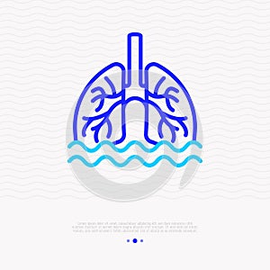 Phlegm, sputum in lungs thin line icon photo