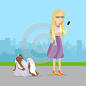 Phlegmatic Temperament Type Girl with Dog. photo