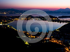 Phlegraean Fields and the Gulf of Naples at dawn with the Vesuvius volcano in the background, a beautiful panorama photo