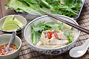 Pho ga, vietnamese chicken rice noodle soup photo