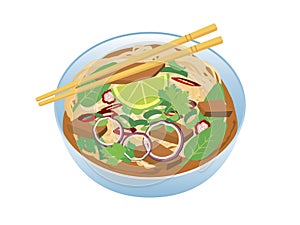 Pho soup with beef and vegetables icon vector