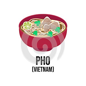 Pho Vietnam food. Asian traditional food elements in cartoon flat style isolated on white background