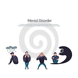 Phobia, suicide, fear mental disorder illustration