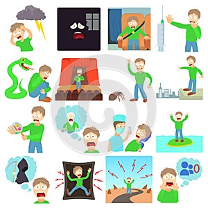 Phobias icons set human, cartoon style