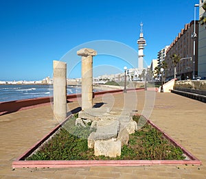 Phoenician columns on tne Cadiz embankment, Spain