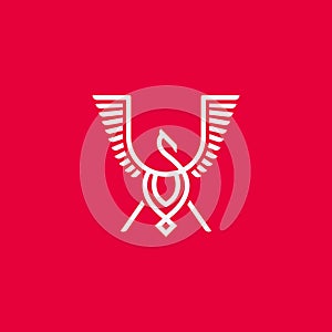 Minimalist Phoenix bird fire logo design. vector art illustration