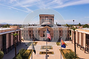 Phoenix, Arizona. Capitol building with flags