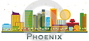 Phoenix Arizona City Skyline with Color Buildings Isolated on White