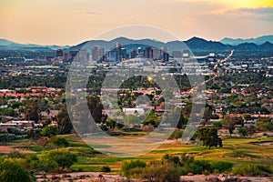 Phoenix Arizona skyline at sunset