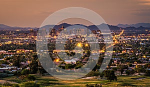 Phoenix Arizona skyline at sunset