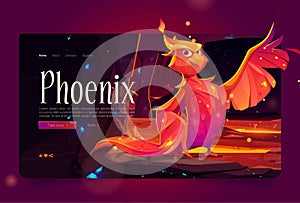 Phoenix banner with fenix in cave with hot lava photo