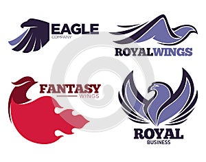 Phoenix bird or fantasy eagle logo templates set for security or innovation company.