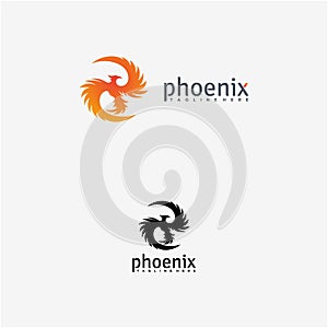 Phoenix Bird and fire Logo design vector