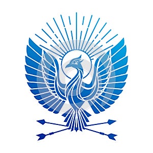 Phoenix bird logo .Peacock flaing bird vector logo.Firebird abstract geometrical tattoo design. photo