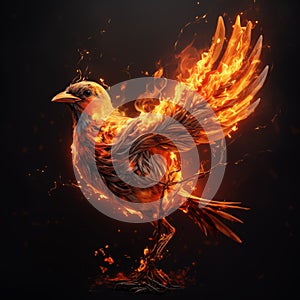 Phoenix Bird Made out of Fire Flames as Feathers