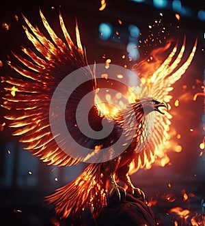 Phoenix bird reborn from fire.