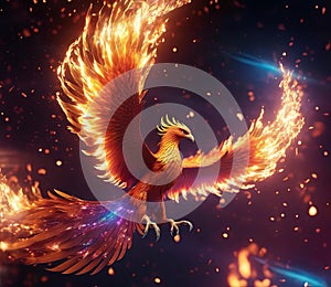 Phoenix bird reborn from fire.