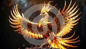 The Phoenix bird, rising from the ashes, is a fiery legendary bird