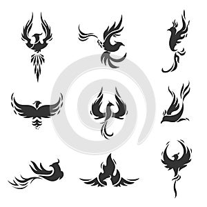 Phoenix bird stylized icons on white background