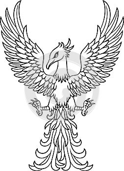 Phoenix bird tattoo isolated on white background