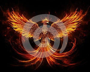 The Phoenix bird was made of fire over a black background.