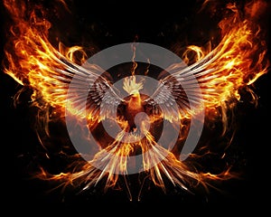 The Phoenix bird was made of fire over a black background.