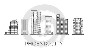 Phoenix city, Arizona, architecture line skyline illustration. Linear vector cityscape with famous landmarks.