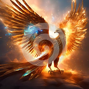 a phoenix coming out of the ashes digital clock onthe lower right