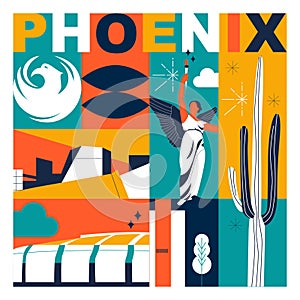 Phoenix culture travel set vector