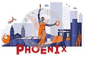 Phoenix culture travel set vector illustration