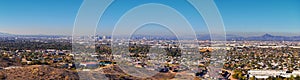 Phoenix Downtown from South Mountain Park and Preserve, Pima Canyon Hiking Trail, Phoenix, Southern Arizona desert.