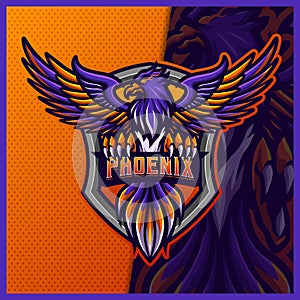 Phoenix eagle falcon hawk mascot esport logo design illustrations vector template, Live Bird logo for team game streamer youtuber photo