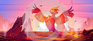 Phoenix or fenix fire bird cartoon character rise photo