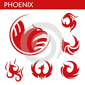 Phoenix fire bird vector template icons set