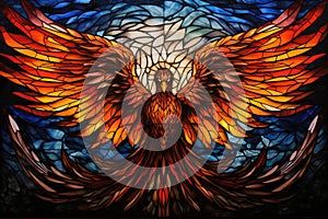 phoenix firebird depicted in stained glass window