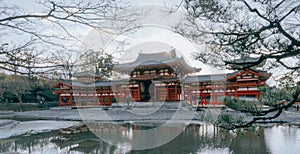 Phoenix hall building in Byodoin temple , famous Buddhist  temple in Uji city, Kyoto Japan
