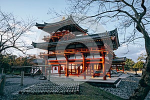 Phoenix hall building in Byodoin temple , famous Buddhist  temple in Uji city, Kyoto Japan
