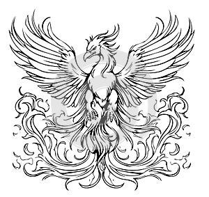 Phoenix hand drawn sketch Mythical birds.Vector illustration
