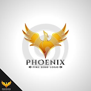 Phoenix Logo with 3D Gold Fire Concept